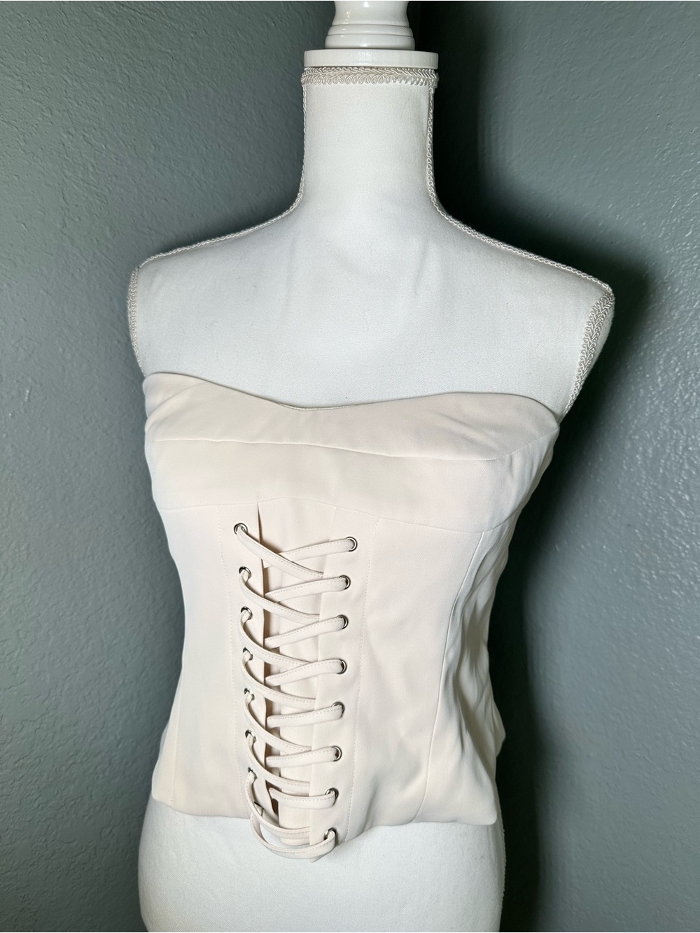Forever 21 Strapless Lace-Up Bustier Top in Ivory